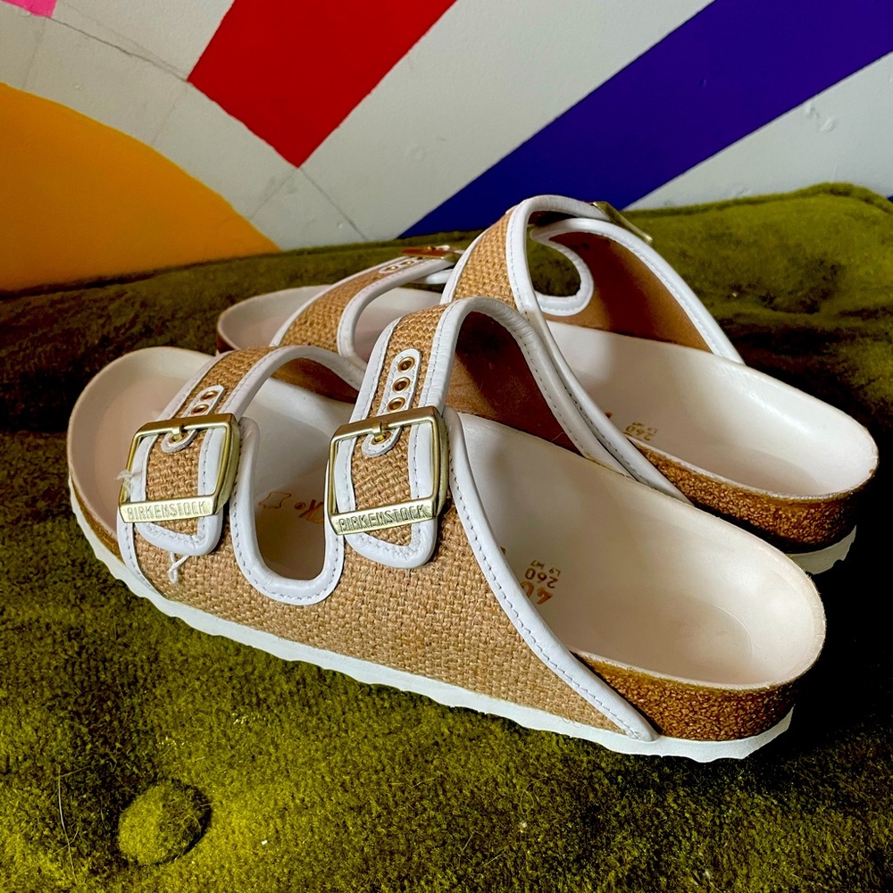 Birkenstock Tan and White Sandals
